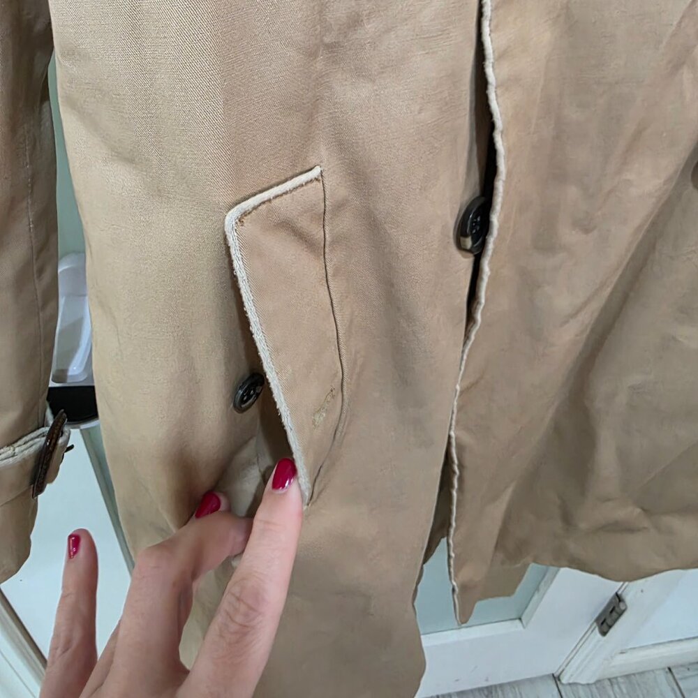 GAP Tan Trench Coat – Women’s Size L Classic Double Breasted Belted Jacket - Picture 4 of 12